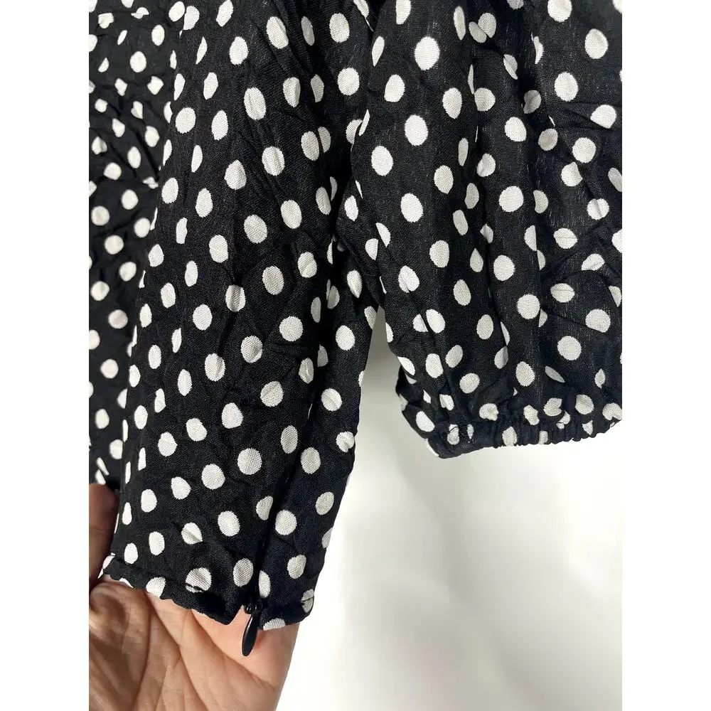 NEW Free People Polka Puff Sleeve Crop Top Black 6